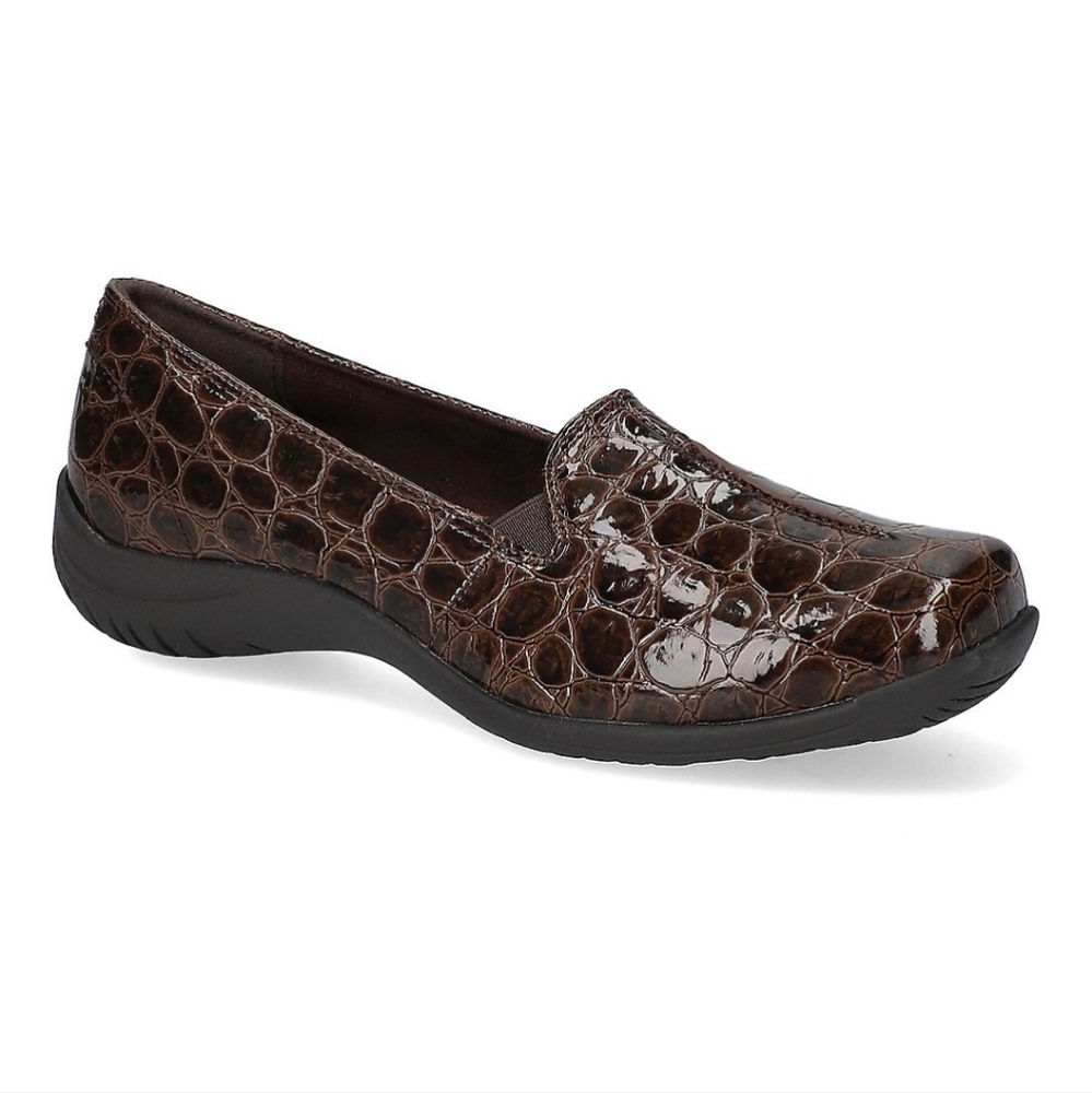 Easy Street Brown Faux Patent Croco Slip On Shoes, Size 8.5 NARROW, New In Box